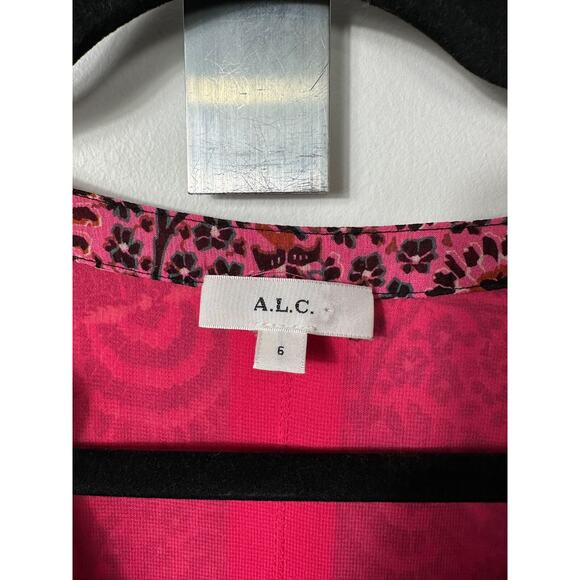 ALC Pink Blouse June Silk Top Size 6 100% Silk Floral Blouse Lined MSRP $294 B12 - Picture 3 of 7